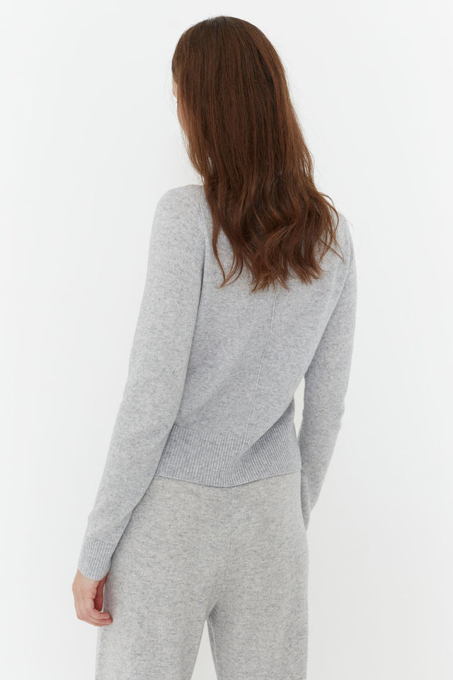 Grey-Marl Wool-Cashmere Cropped Sweater image 3