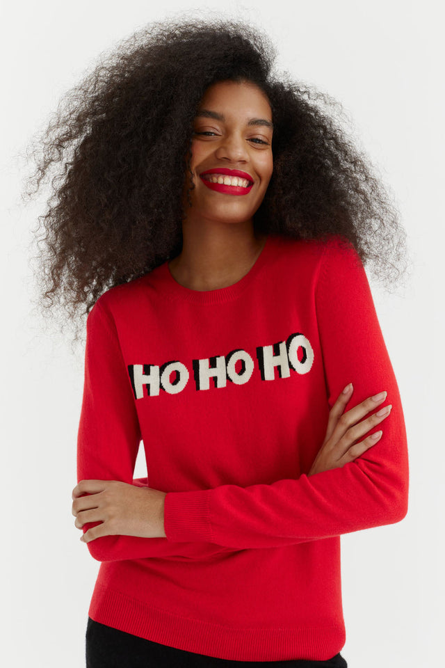 Red Wool-Cashmere Ho Ho Ho Christmas Sweater image 1