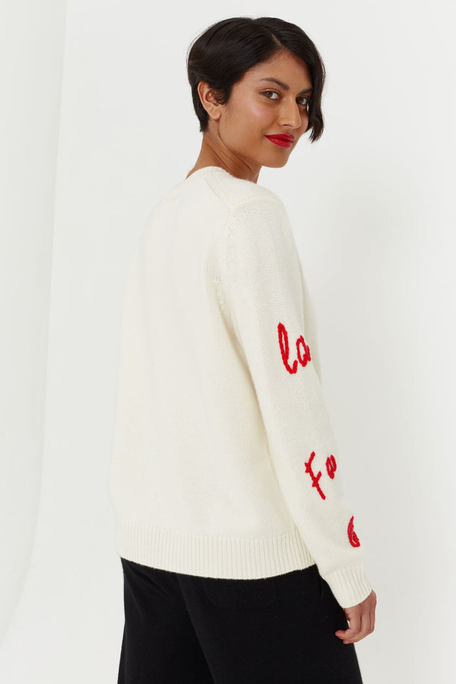 Cream Wool-Cashmere Fa La La Christmas Sweater image 4