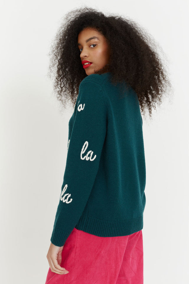 Green Wool-Cashmere Fa La La Christmas Sweater image 3