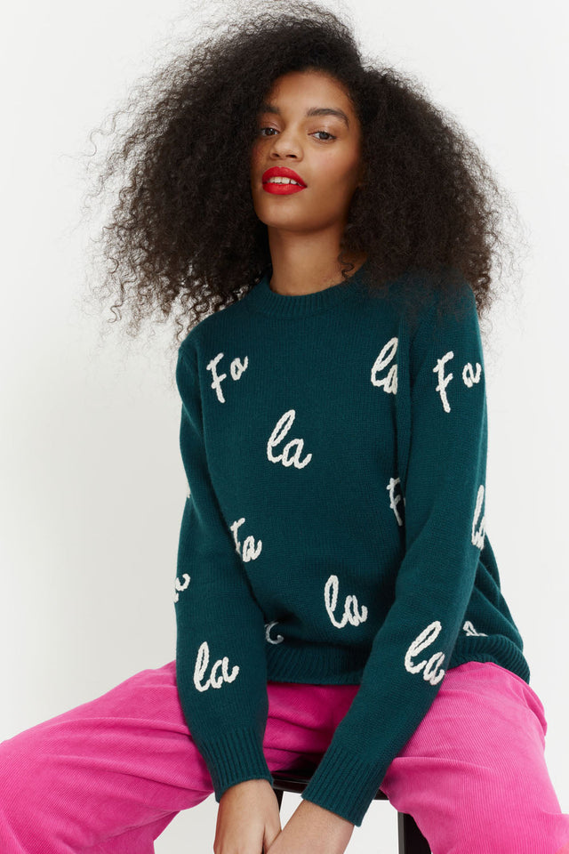 Green Wool-Cashmere Fa La La Christmas Sweater image 1