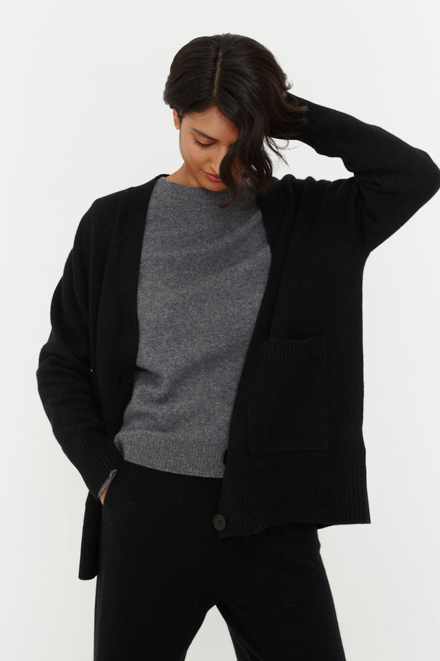 Black Cashmere Chunky Cardigan image 4