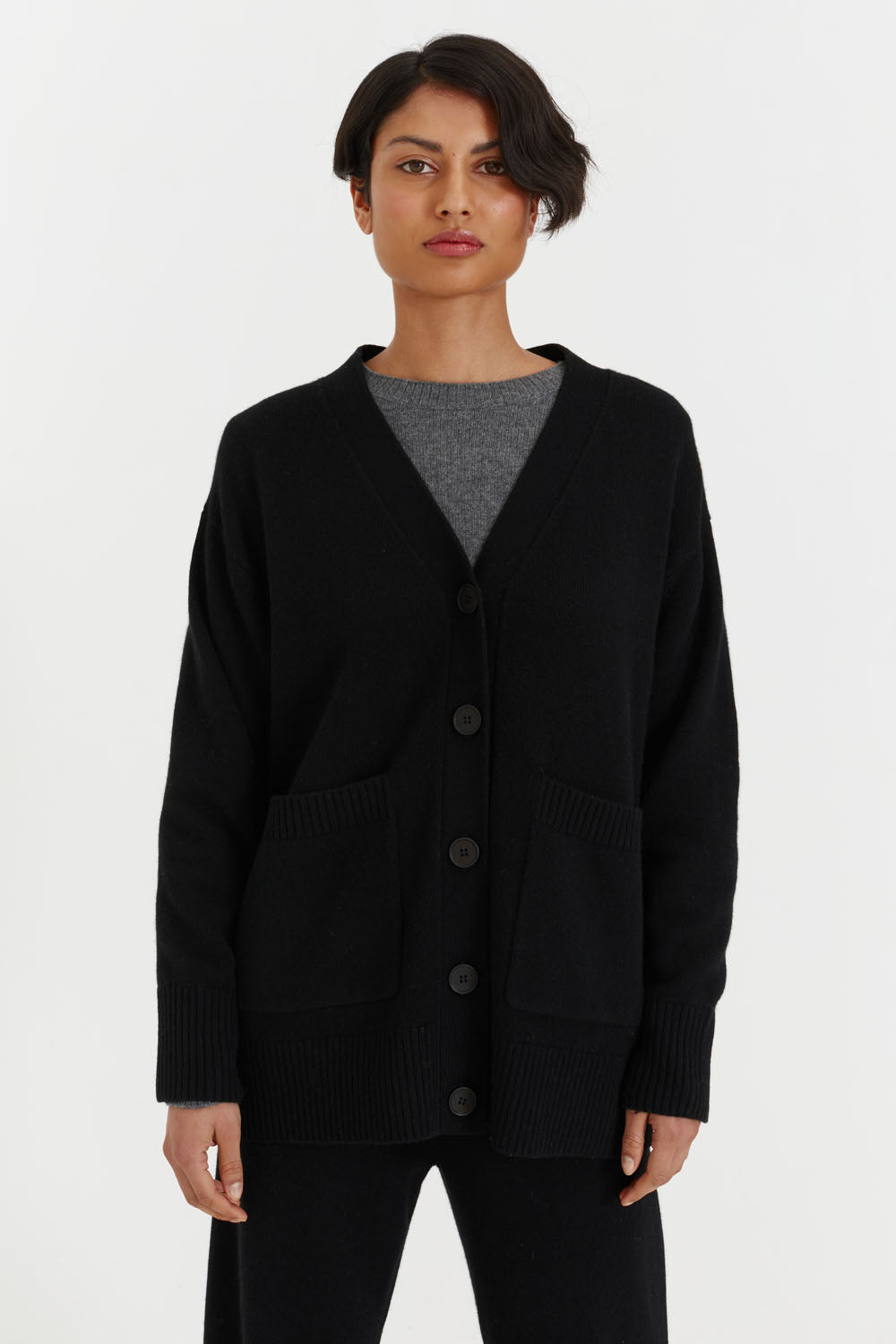 Black Cashmere Chunky Cardigan