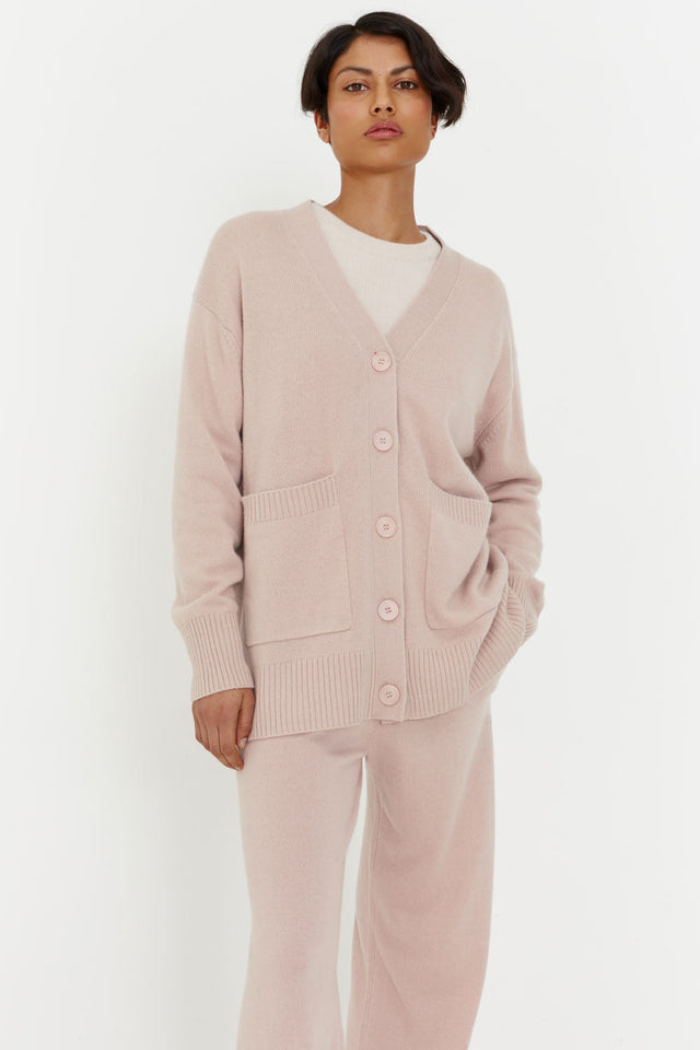 Powder-Pink Cashmere Chunky Cardigan image 1