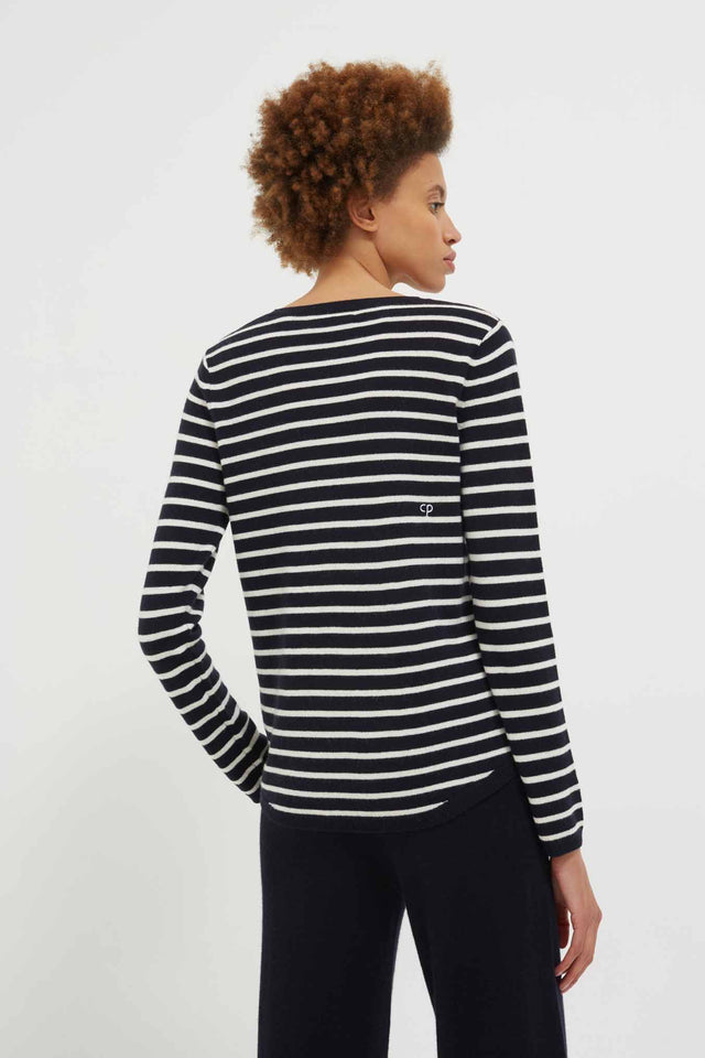 Navy-Cream Breton Heart Wool-Cashmere Sweater image 4