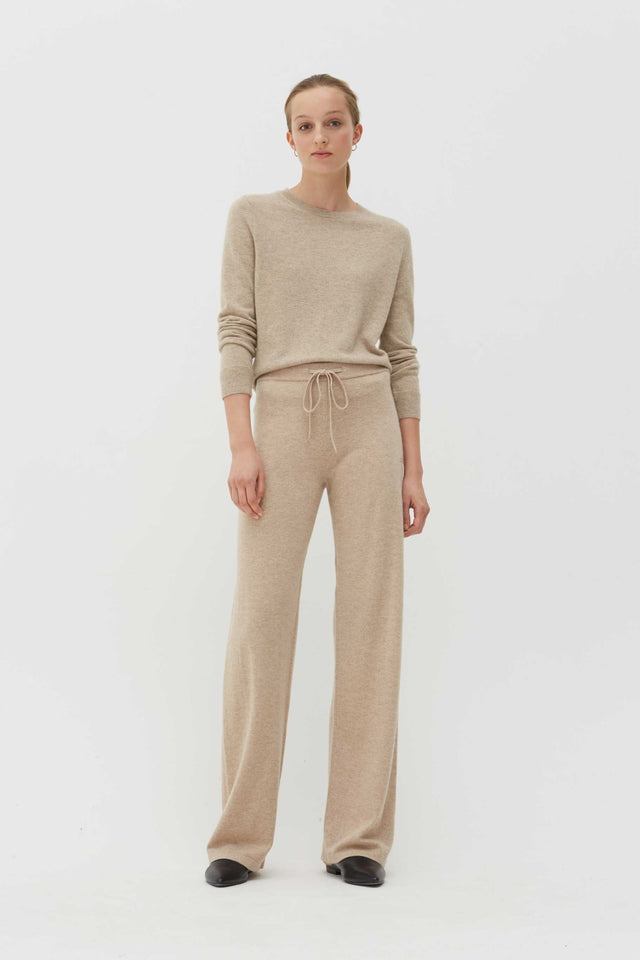 Oatmeal Cashmere Wide-Leg Pants image 3