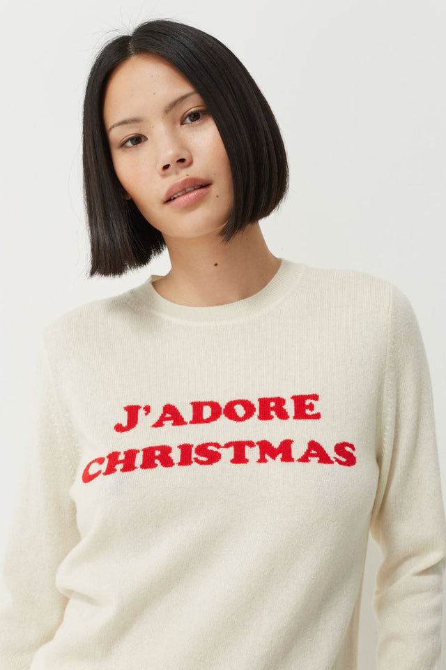 Cream Wool-Cashmere J'adore Christmas Sweater image 4
