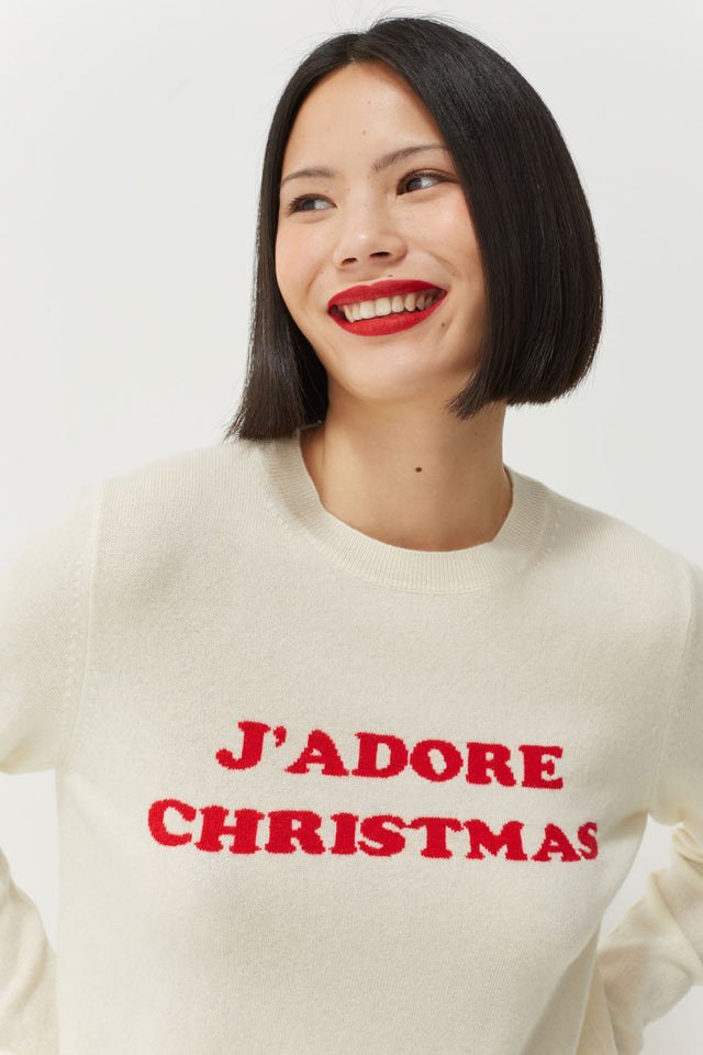 Cream Wool-Cashmere J'adore Christmas Sweater image 1