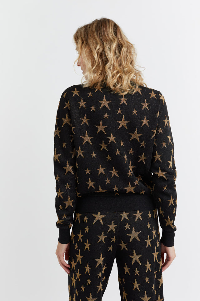 Black Lurex-Jacquard Star Polo Sweater image 3