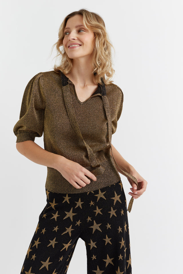 Gold Lurex Pussy-Bow Top image 1