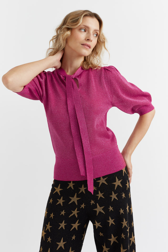 Pink Lurex Pussy-Bow Top image 1